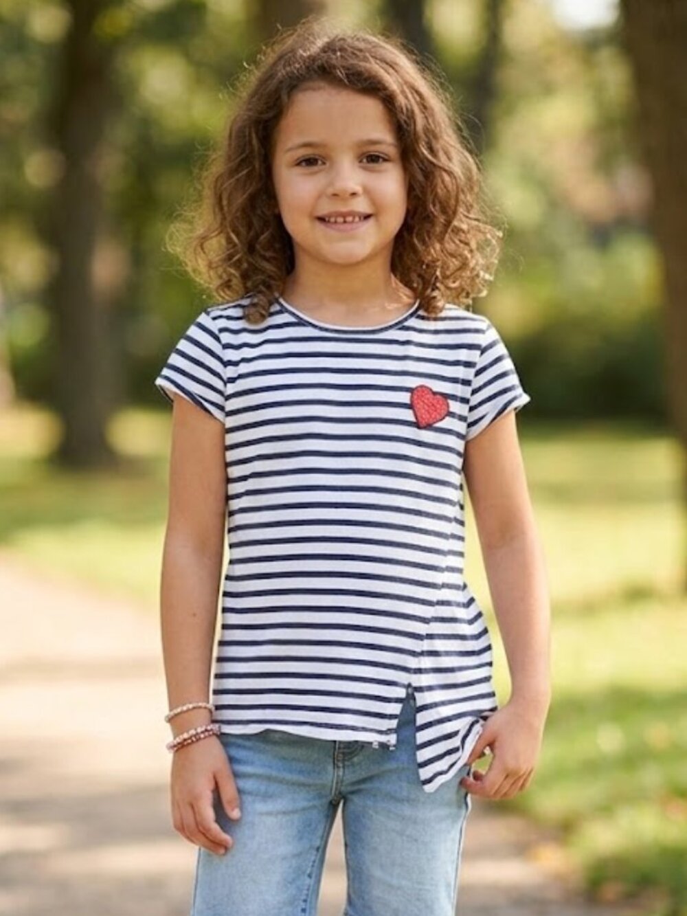 🐲3 FOR $9🦄Zara Girl Collection Short Sleeve Striped Heart Sequin Shirt Top Tee